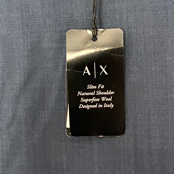 Armani Exchange Men's 38W Dress Pant Flat Front Raw Hem Stretch Wool Blue NEW - Picture 8 of 12